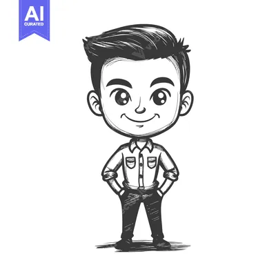 Popular premium asset: Hand-drawn sketch of a smiling cartoon boy with short hair