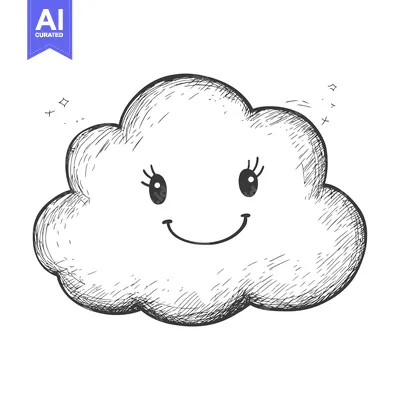 Premium design asset: Hand-drawn Sketch of a Smiling Cartoon Cloud