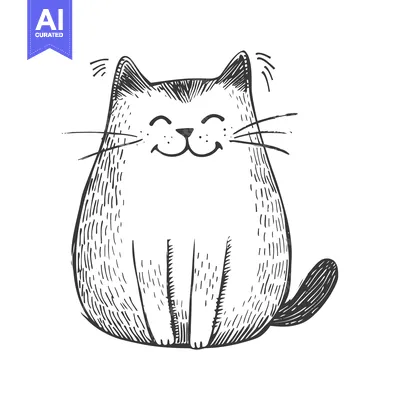 Aset desain premium: Hand-drawn sketch of a smiling cat with whiskers