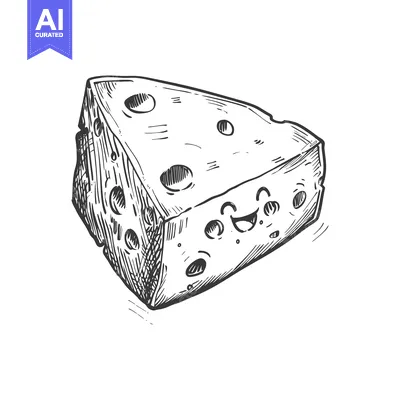 Aset premium populer: Hand-Drawn Sketch of a Smiling Cheese Wedge with Holes