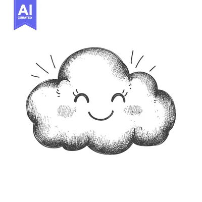 Aset desain premium: Hand-Drawn Sketch of a Smiling Cloud with Eyes
