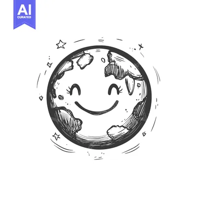 Popular premium asset: Hand-Drawn Sketch of a Smiling Earth with Stars