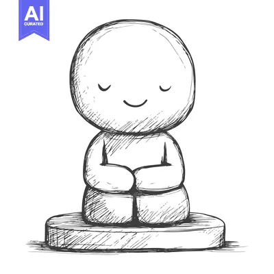 Aset desain premium: Hand-Drawn Sketch of a Smiling Figure in Meditation Pose