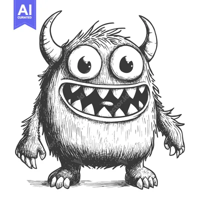 Aset premium populer: Hand-drawn Sketch of a Smiling Furry Monster with Horns