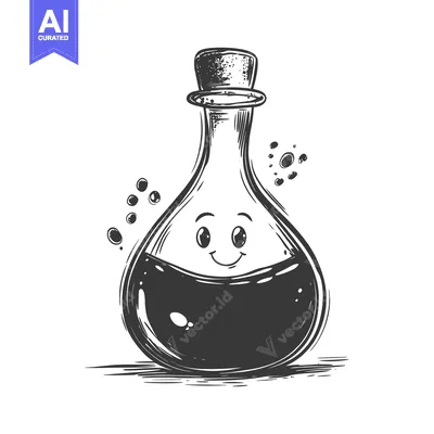 Hand-drawn Sketch of a Smiling Glass Bottle with a Cork