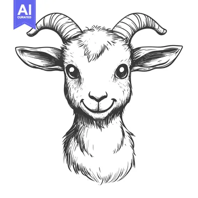 Aset premium populer: Hand-Drawn Sketch of a Smiling Goat with Horns