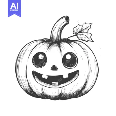 Premium design asset: Hand-Drawn Sketch of a Smiling Halloween Pumpkin with a Leaf