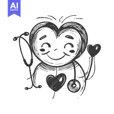 Aset premium populer: Hand-Drawn Sketch of a Smiling Heart Holding a Stethoscope