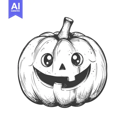 Premium design asset: Hand-drawn sketch of a smiling jack-o-lantern with large eyes