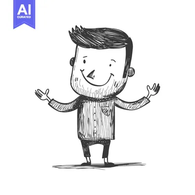 Aset premium populer: Hand-drawn sketch of a smiling man with arms outstretched