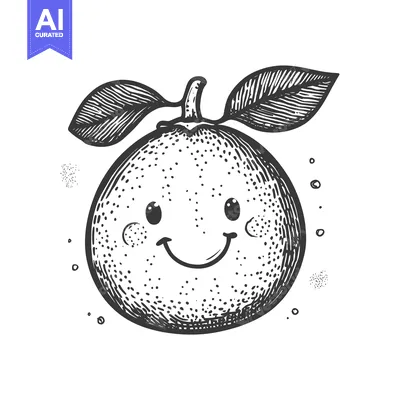 Premium design asset: Hand-Drawn Sketch of a Smiling Orange with Leaves