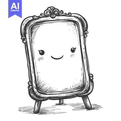 Aset premium populer: Hand-drawn Sketch of a Smiling Ornate Mirror
