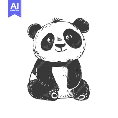 Premium design asset: Hand-drawn sketch of a smiling panda bear sitting on its haunches