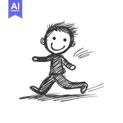 Hand-Drawn Sketch of a Smiling Person Running