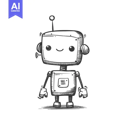 Aset premium populer: Hand-drawn Sketch of a Smiling Robot with Antenna