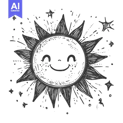 Popular premium asset: Hand-drawn sketch of a smiling sun with radiating rays and stars.