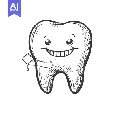Premium design asset: Hand-Drawn Sketch of a Smiling Tooth Holding a Toothbrush