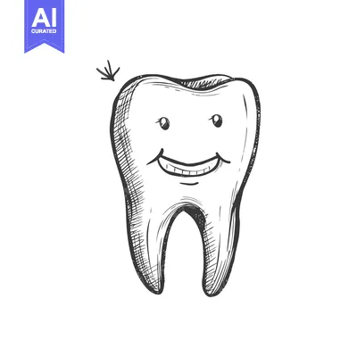 Aset premium populer: Hand-drawn sketch of a smiling tooth with a happy expression