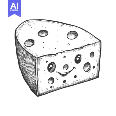 Premium design asset: Hand-drawn sketch of a smiling wedge of Swiss cheese