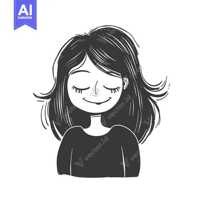 Aset desain premium: Hand-Drawn Sketch of a Smiling Woman with Closed Eyes