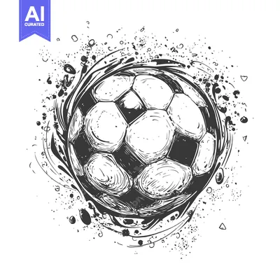 Aset desain premium: Hand-drawn Sketch of a Soccer Ball with a Splashy Background