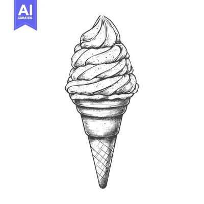 Aset desain premium: Hand-Drawn Sketch of a Soft-Serve Ice Cream Cone