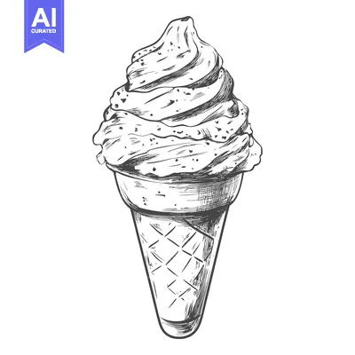Aset desain premium: Hand-drawn sketch of a soft-serve ice cream cone