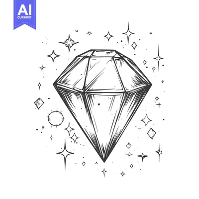 Hand-Drawn Sketch of a Sparkling Diamond with Surrounding Stars