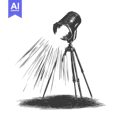 Premium design asset: Hand-Drawn Sketch of a Spotlight on a Tripod