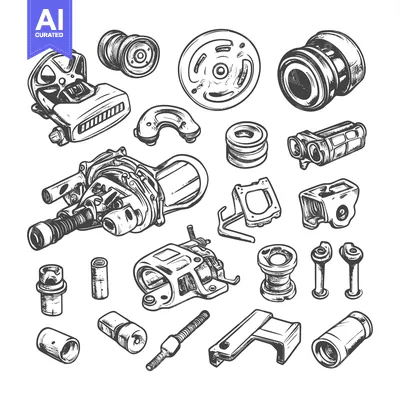 Premium design asset: Hand-Drawn Sketch of Assorted Car Engine Parts
