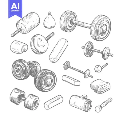Hand-Drawn Sketch of Assorted Gym Equipment