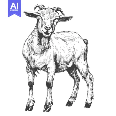 Premium design asset: Hand-Drawn Sketch of a Standing Goat with Curved Horns