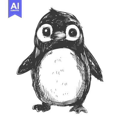 Premium design asset: Hand-Drawn Sketch of a Standing Penguin with Big Eyes