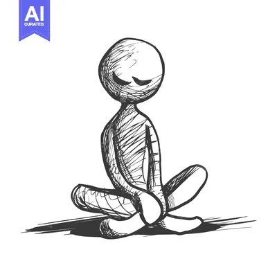 Aset desain premium: Hand-Drawn Sketch of a Stick Figure in a Meditation Pose