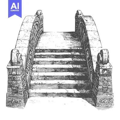 Aset desain premium: Hand-drawn sketch of a stone arch bridge with intricate details