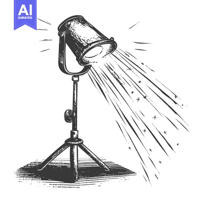 Premium design asset: Hand-Drawn Sketch of a Studio Spotlight on a Tripod with Light Rays