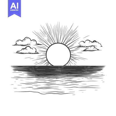 Popular premium asset: Hand-drawn Sketch of a Sunset Over a Body of Water