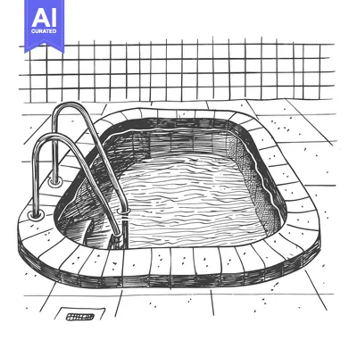 Aset premium populer: Hand-drawn sketch of a swimming pool with steps and tiled walls