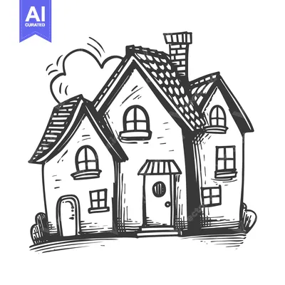 Popular premium asset: Hand-drawn sketch of a three-story house with a chimney and cloud