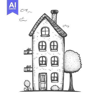 Popular premium asset: Hand-Drawn Sketch of a Three-Story House with a Tree and Plants