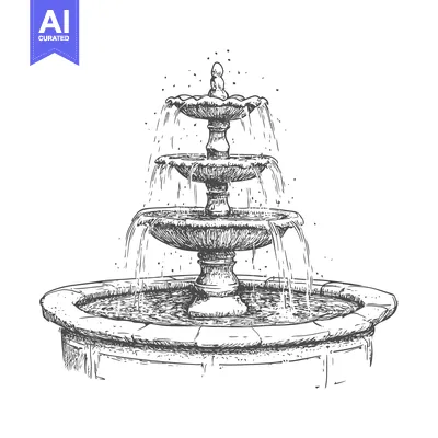 Aset premium populer: Hand-Drawn Sketch of a Three-Tiered Fountain with Water Flowing