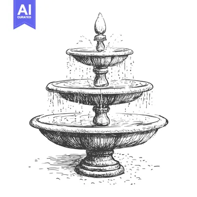 Popular premium asset: Hand-Drawn Sketch of a Three-Tiered Fountain with Water Splashes