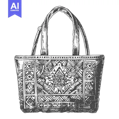 Aset desain premium: Hand Drawn Sketch of a Tote Bag with Geometric Pattern