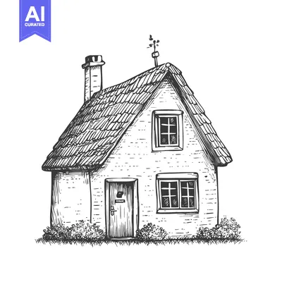 Premium design asset: Hand-Drawn Sketch of a Traditional Brick Cottage with a Chimney and a