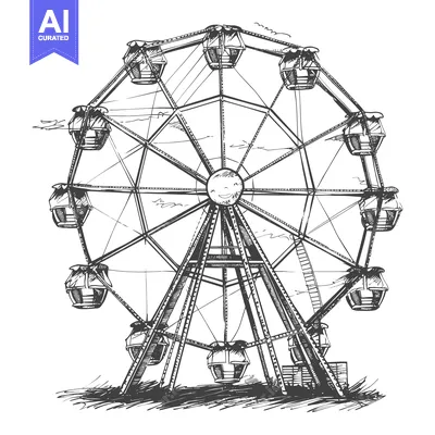 Hand-drawn sketch of a traditional ferris wheel with gondolas