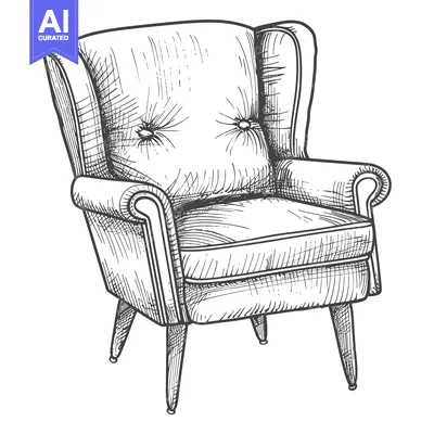 Premium design asset: Hand-Drawn Sketch of a Traditional Wingback Armchair