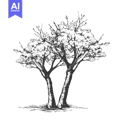 Aset premium populer: Hand-Drawn Sketch of a Tree with Blossoms