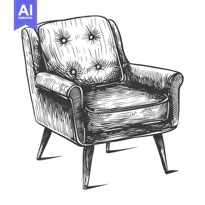 Popular premium asset: Hand-drawn sketch of a tufted armchair with wooden legs