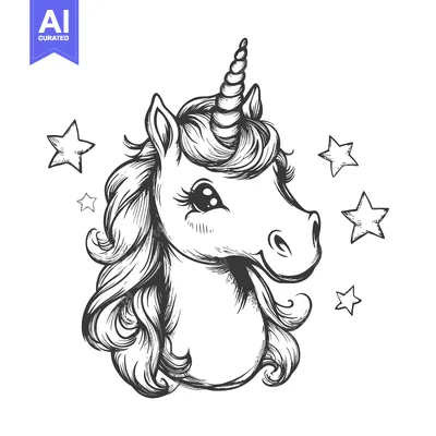 Popular premium asset: Hand-Drawn Sketch of a Unicorn Head with Stars