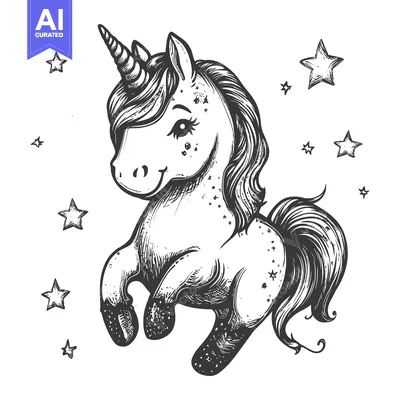 Hand-Drawn Sketch of a Unicorn with Stars